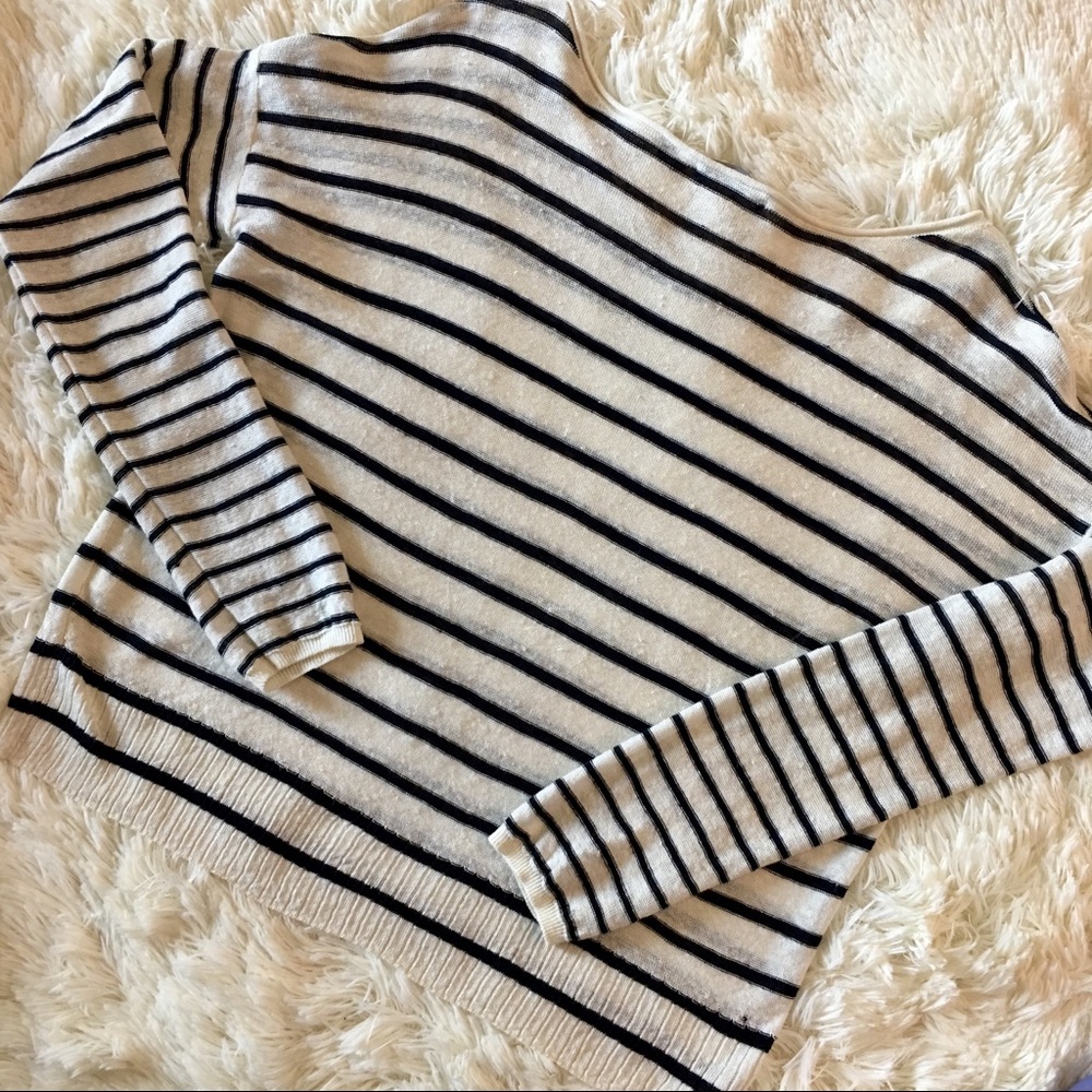 VINCE Mixed Stripe Boatneck Linen Sweater M - Picture 6 of 7